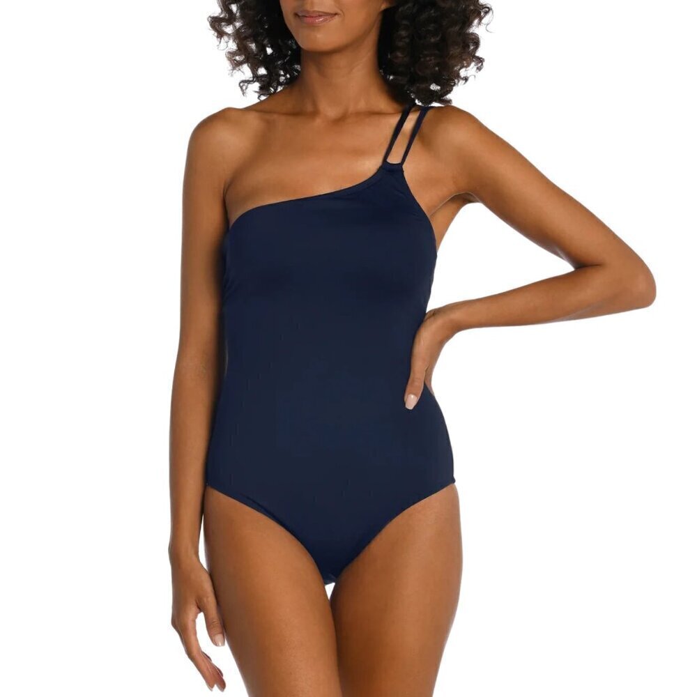 NEW La Blanca Island Goddess Lace Up Back One Shoulder One Piece Swimsuit Sz. 12